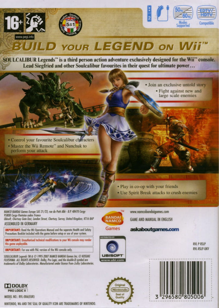 Soul Calibur Legends (Modded) - Nintendo Wii (NAMCO BANDAI Games Europe S.A.S. - 1) video game collectible [Barcode 3296580805013] - Main Image 2