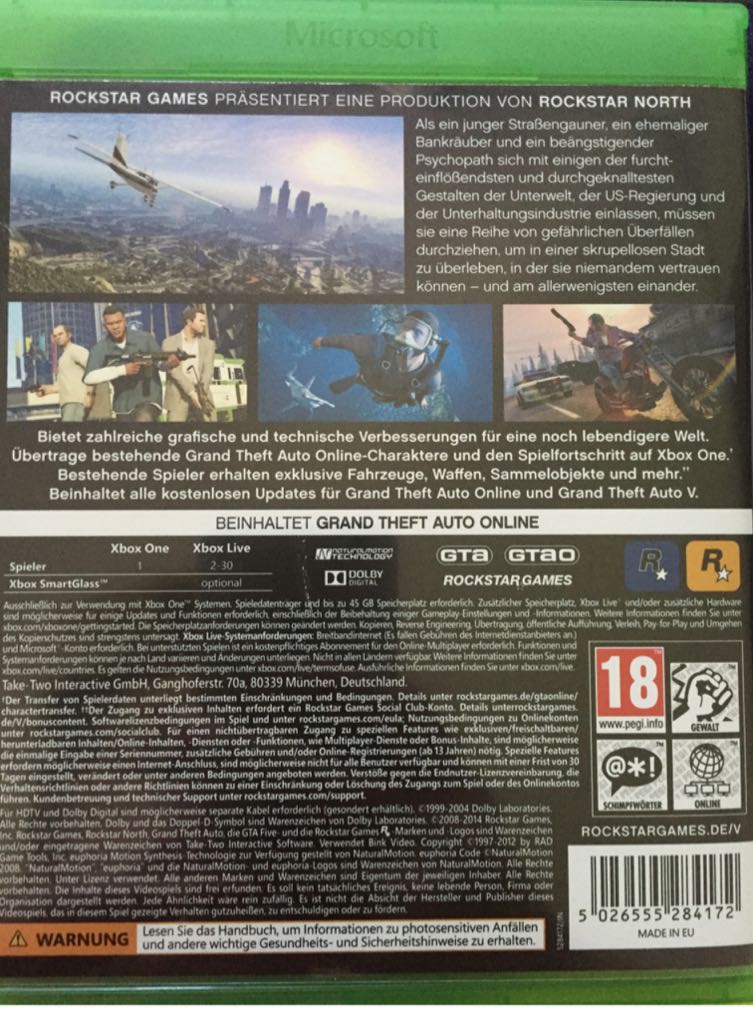 Grand Theft Auto V (Digital) - Microsoft Xbox One (Rockstar Games - 1) video game collectible [Barcode 5026555284172] - Main Image 2