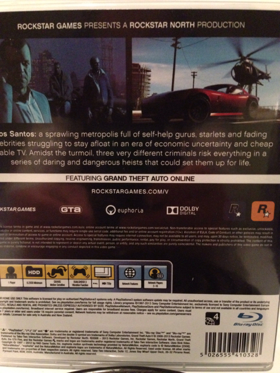 Grand Theft Auto V - Sony PlayStation 3 (PS3) (Rockstar Games - 1) video game collectible [Barcode 5026555410328] - Main Image 2
