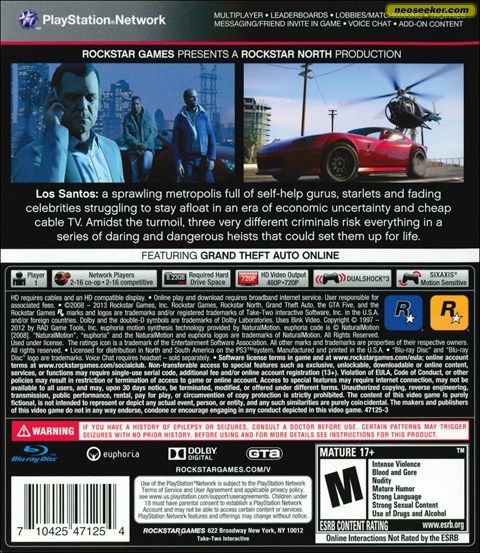GTA V - Sony PlayStation 3 (PS3) (Rockstar - 1) video game collectible [Barcode 710425471278] - Main Image 2