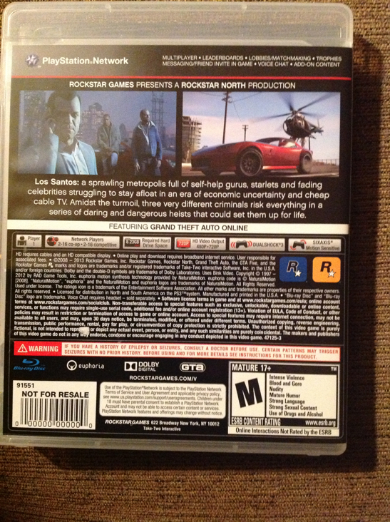 Grand Theft Auto V - Sony PlayStation 3 (PS3) (Rockstar Games - 1) video game collectible [Barcode 710425473043] - Main Image 2