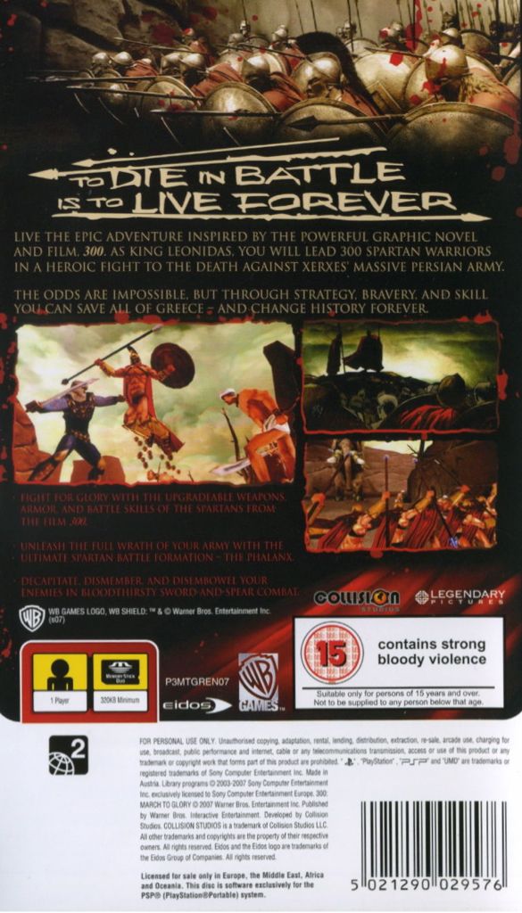 300 March To Glory - Sony PlayStation Portable (PSP) (Warner Bros. Interactive - 1) video game collectible [Barcode 788687400374] - Main Image 2