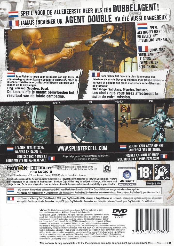 Tom Clancy’s Splinter Cell: Double Agent - Sony PlayStation 2 (PS2) (Ubisoft Entertainment - 1-2) video game collectible [Barcode 3307210219800] - Main Image 2