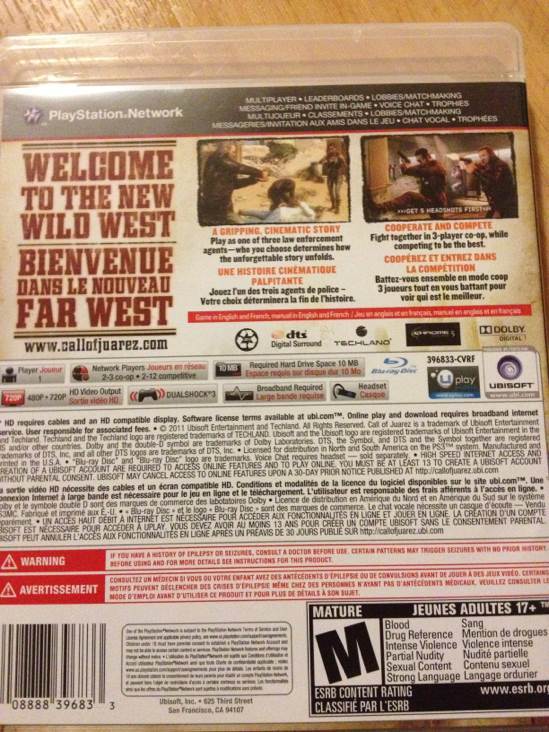 Call Of Juarez The Cartel - Sony PlayStation 3 (PS3) video game collectible [Barcode 008222396833] - Main Image 2