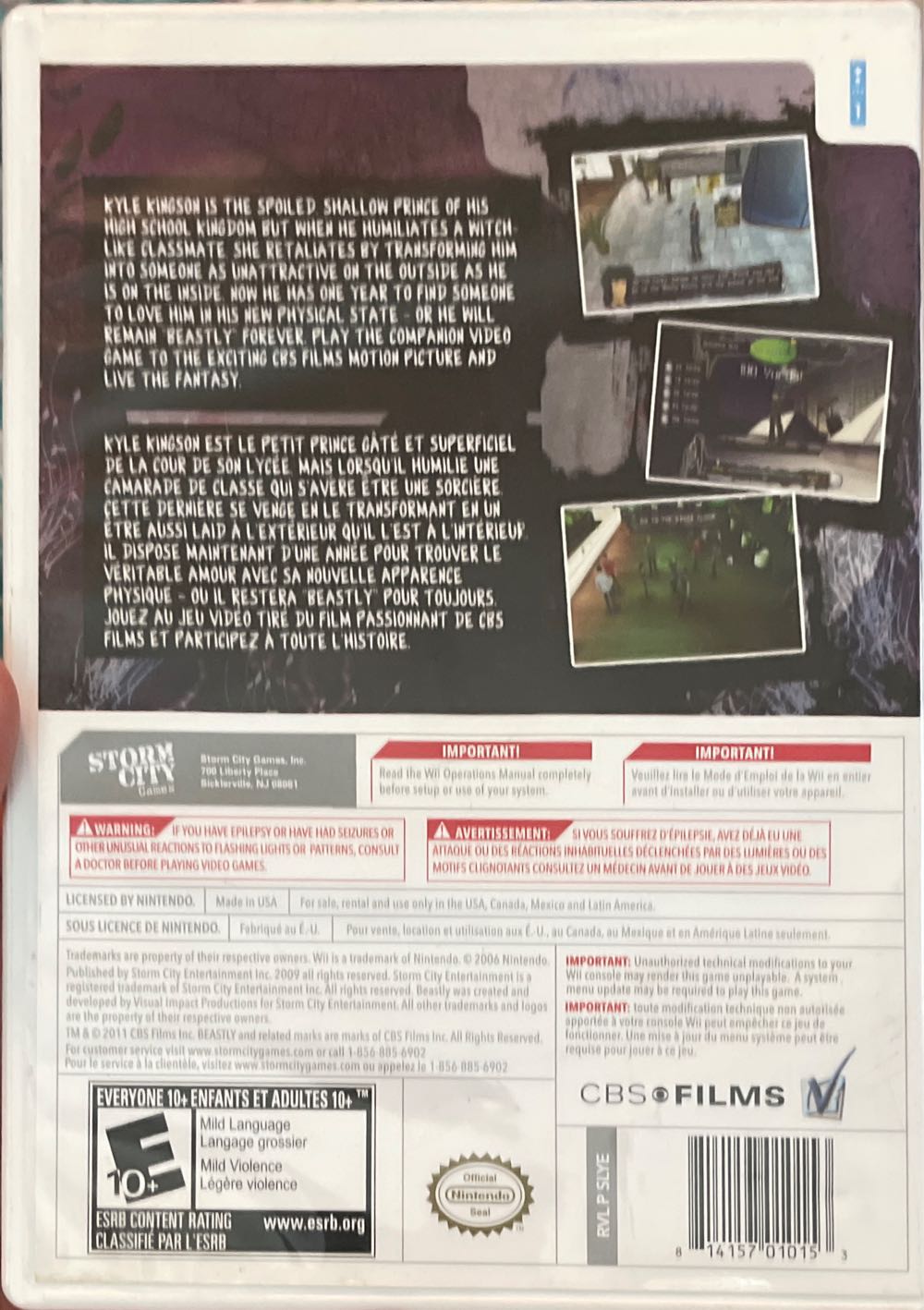 Beastly - Nintendo Wii (Storm City Games - 1) video game collectible [Barcode 814157010153] - Main Image 2