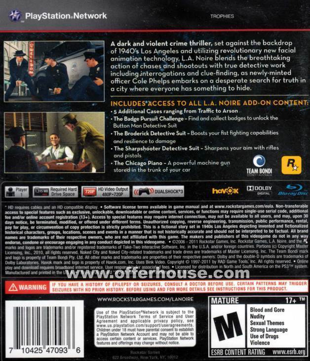 L.A. Noire: The Complete Edition - Sony PlayStation 3 (PS3) (Rockstar Games - 1) video game collectible [Barcode 710425470936] - Main Image 2