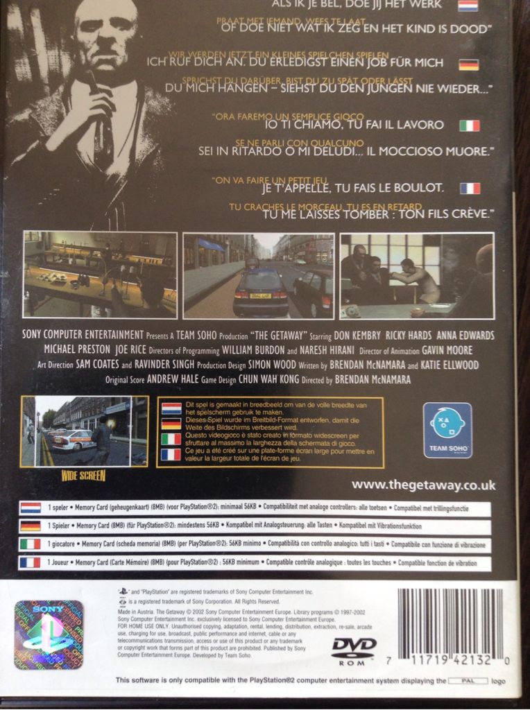 The Getaway - Sony PlayStation 2 (PS2) (Sony Computer Entertainment Europe - 1) video game collectible [Barcode 711719421320] - Main Image 2