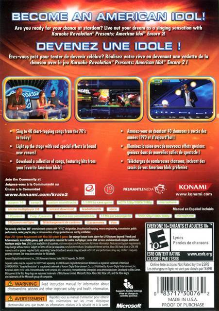 Karaoke Revolution: American Idol 2 (XBOX 360) - Microsoft Xbox 360 (Konami - 1-4) video game collectible [Barcode 083717300762] - Main Image 2