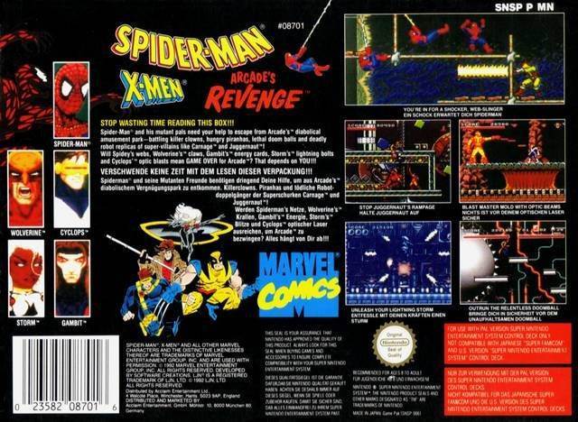 Spider-Man X-Men: Arcade’s Revenge - Nintendo Super Nintendo Entertainment System (SNES) (LJN) video game collectible - Main Image 2