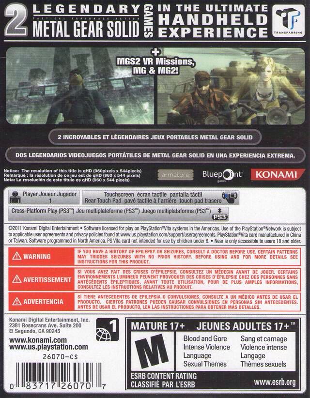 Metal Gear Solid: HD Collection - Sony PlayStation Network (PSN) (Konami - 1) video game collectible [Barcode 083711260703] - Main Image 2