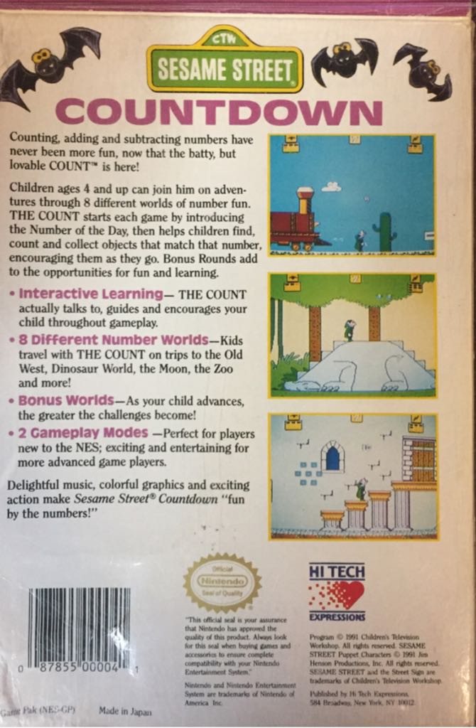 Sesame Street Countdown - Nintendo Entertainment System (NES) (Hi-Tech Expressions - 1) video game collectible [Barcode 087855000041] - Main Image 2