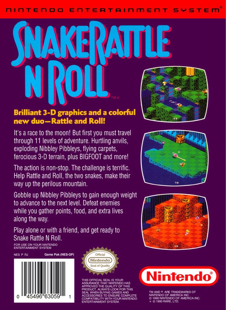 Snake Rattle N’ Roll - Nintendo Entertainment System (NES) (Nintendo - 2) video game collectible [Barcode 074299068577] - Main Image 2