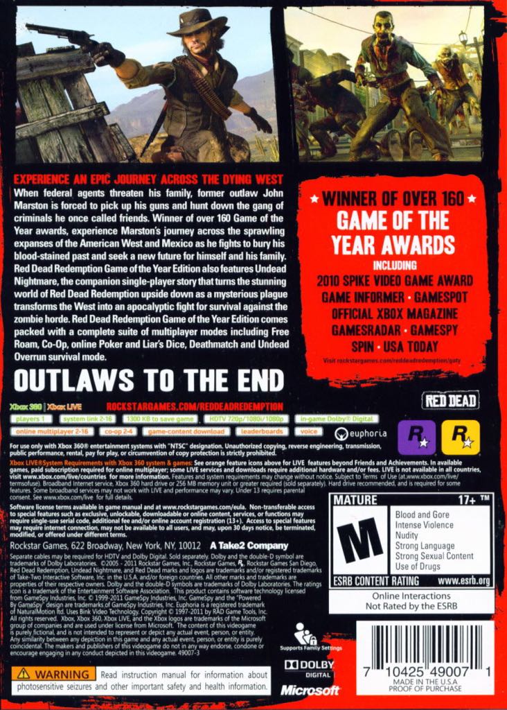 Red Dead Redemption (Game of the Year Edition) - Sony PlayStation 3 (PS3) (Rockstar Games - 1-12) video game collectible [Barcode 5188427470066] - Main Image 2