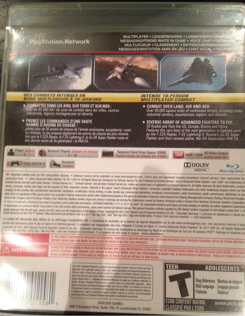 J.A.S.F.: Jane’s Advanced Strike Fighters - Sony PlayStation 3 (PS3) (Evolved Games - 1 (Network: 2-16)) video game collectible [Barcode 814290011581] - Main Image 2
