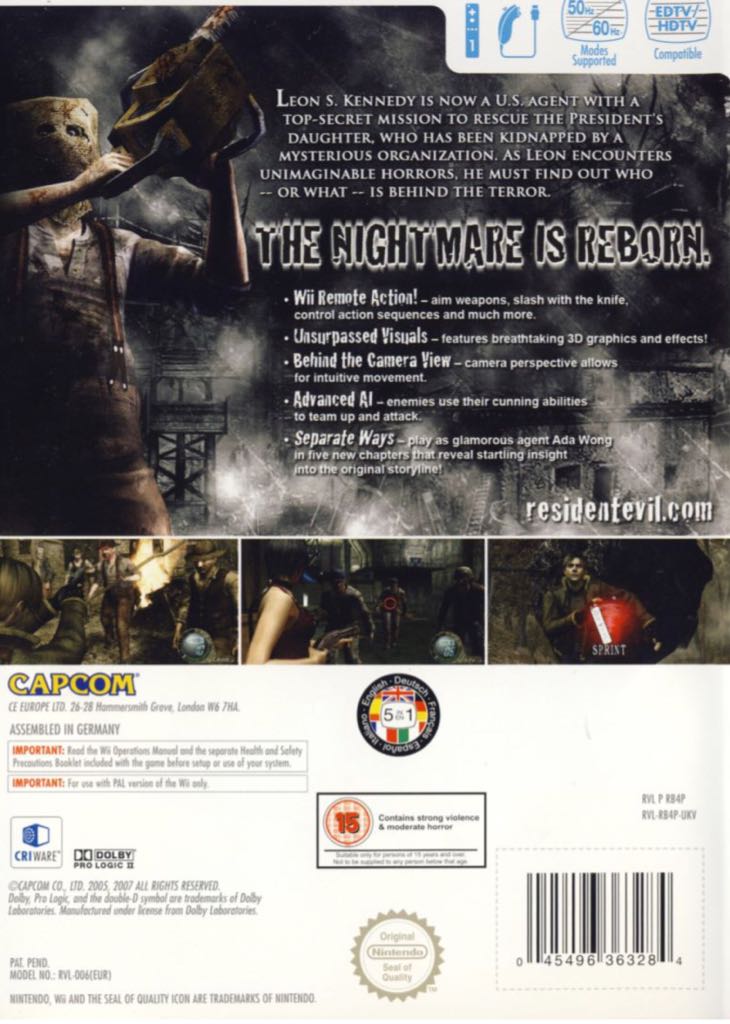 Resident Evil 4 (Wii Edition) - Nintendo Wii (Capcom - 1) video game collectible [Barcode 045496363277] - Main Image 2