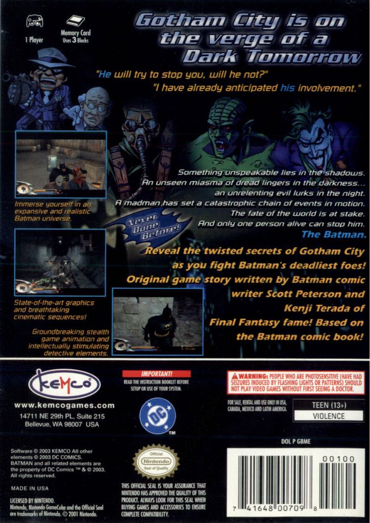 Batman: Dark Tomorrow - Nintendo GameCube (Kemco - 1) video game collectible - Main Image 2