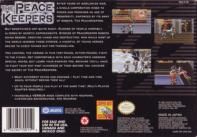 The Peace Keepers - Nintendo Super Nintendo Entertainment System (SNES) (Jaleco - 1-2) video game collectible [Barcode 032264700150] - Main Image 2