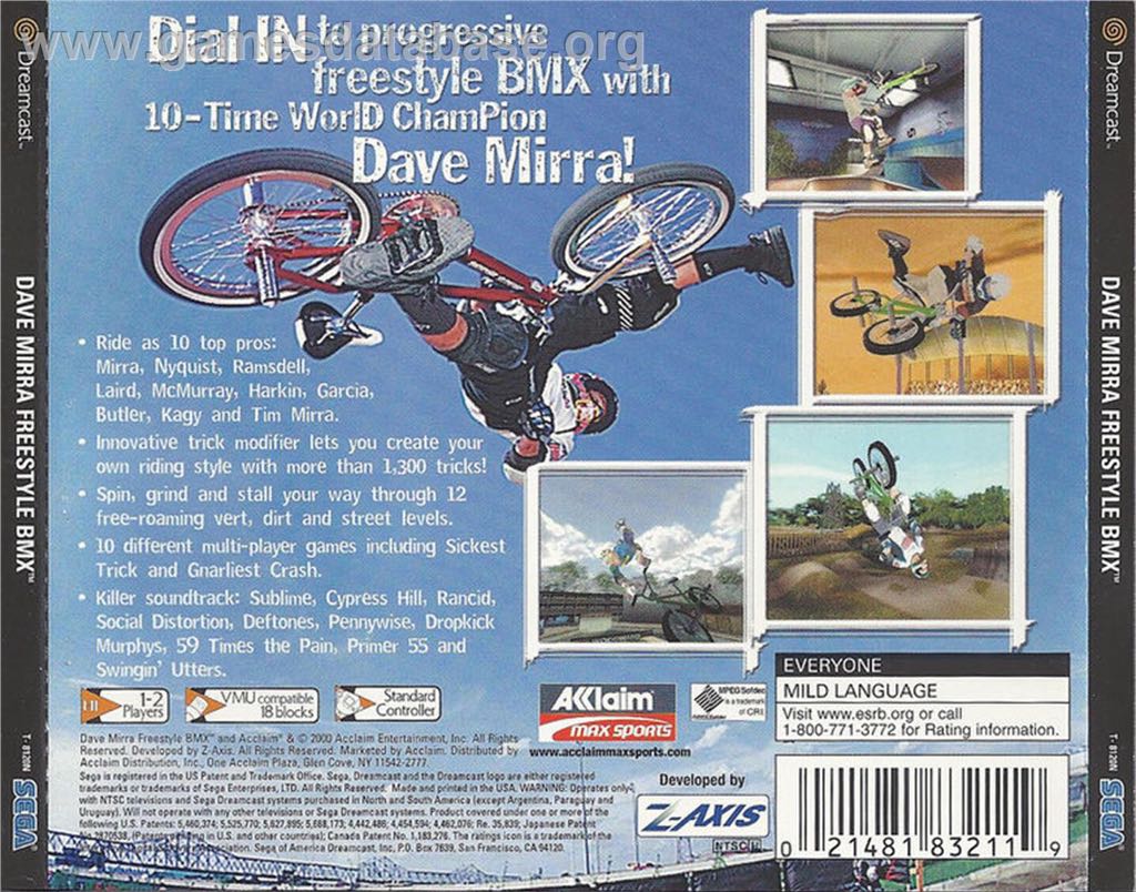 Dave Mirra Freestyle BMX - Sega Dreamcast (Acclaim - 1-2) video game collectible [Barcode 3455198321128] - Main Image 2