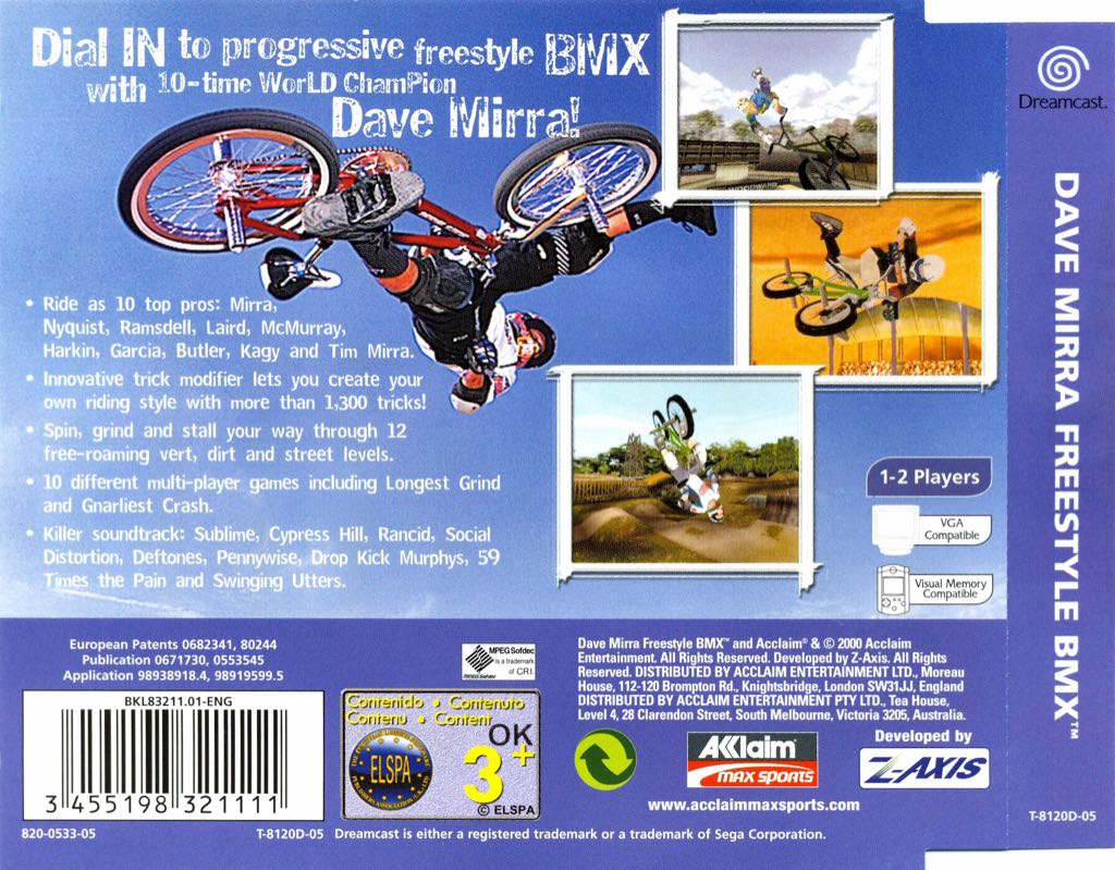 DAVE MIRRA FREESTYLE BMX - Sega Dreamcast (Acclaim - 1-2) video game collectible [Barcode 3455198321135] - Main Image 2