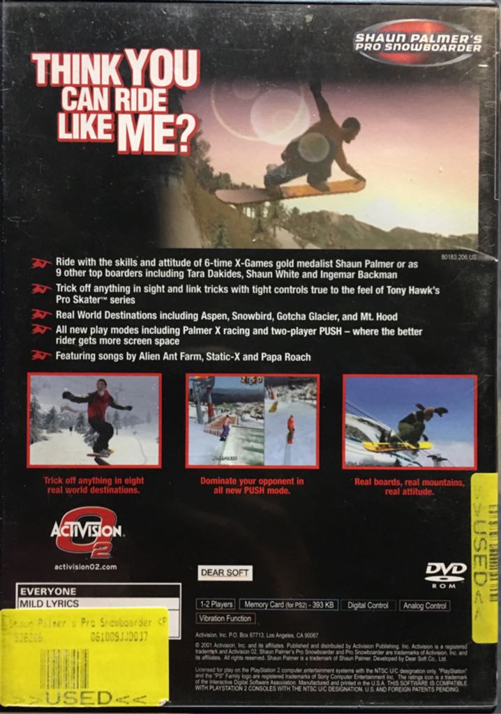 Shaun Palmer’s Pro Snowboarder - Sony PlayStation 2 (PS2) (Activision - 2) video game collectible [Barcode 047875801837] - Main Image 2