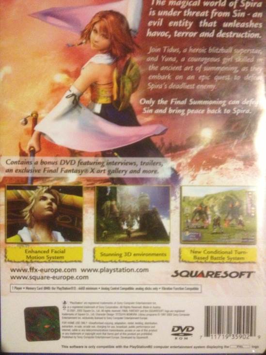 FINAL FANTASY X - Sony PlayStation 2 (PS2) (SCEE - 1) video game collectible [Barcode 711719360025] - Main Image 2