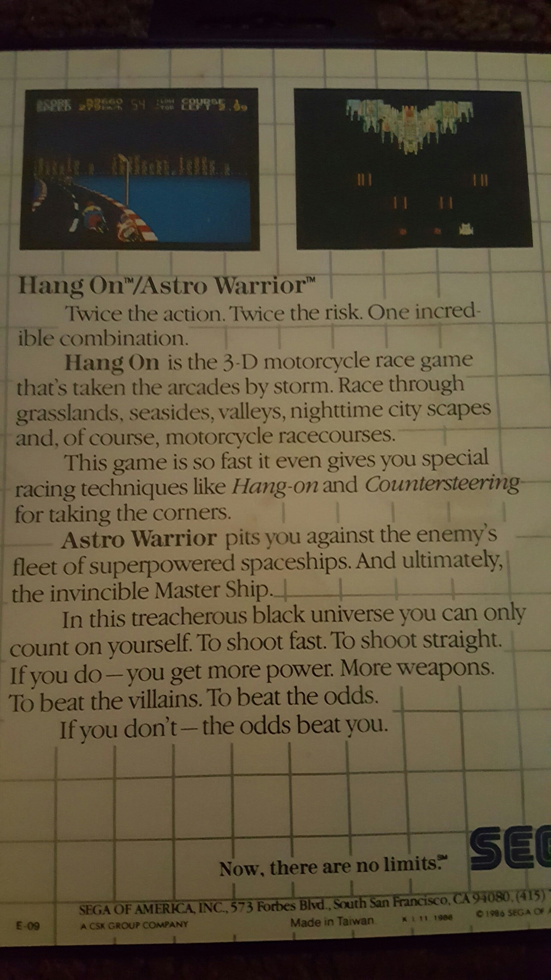 Hang On & Astro Warrior - Sega Master System (Sega of America Inc.) video game collectible - Main Image 2