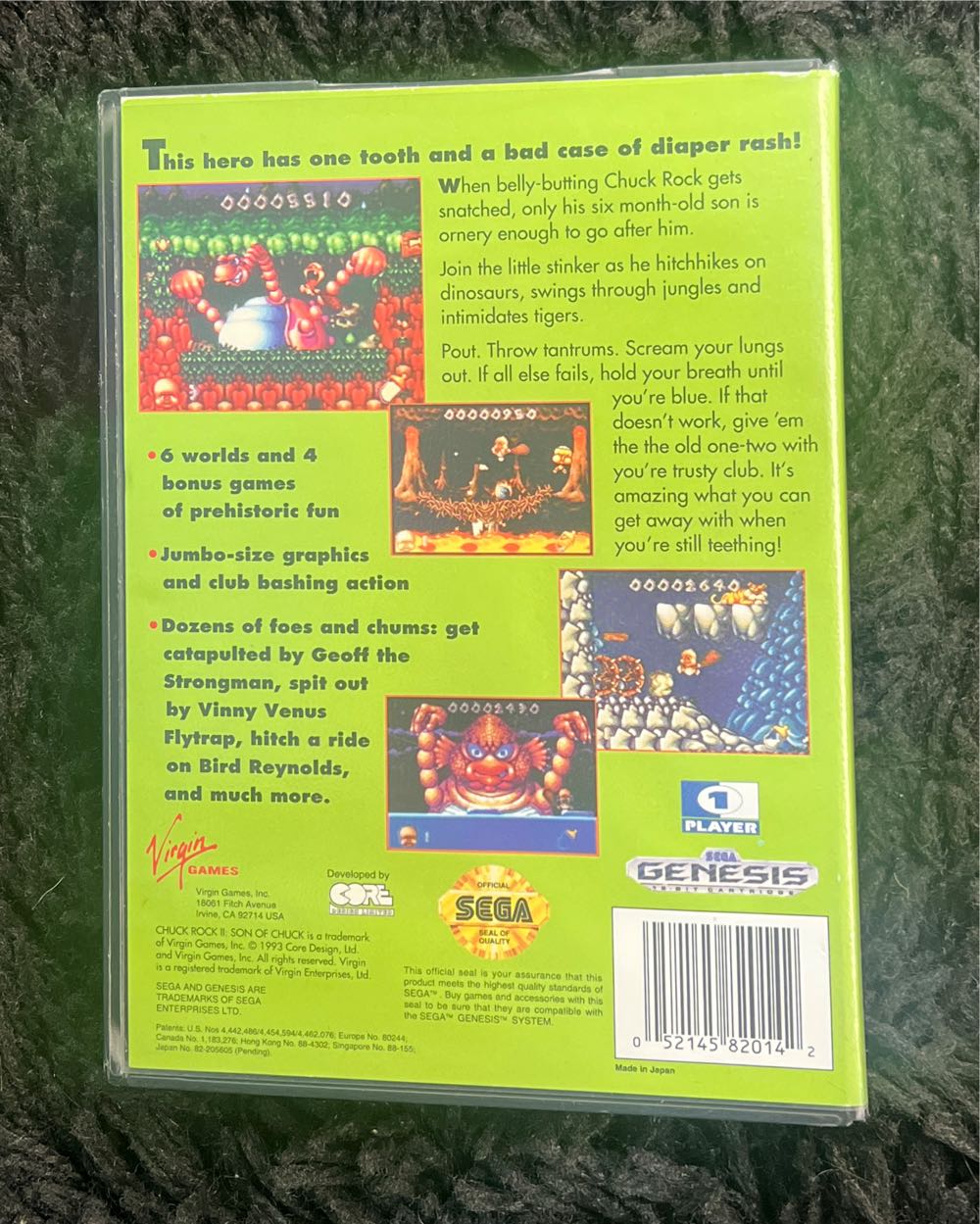 Chuck Rock II: Son Of Chuck - Sega Genesis (Mega Drive) (Virgin - 1) video game collectible [Barcode 052145820142] - Main Image 2