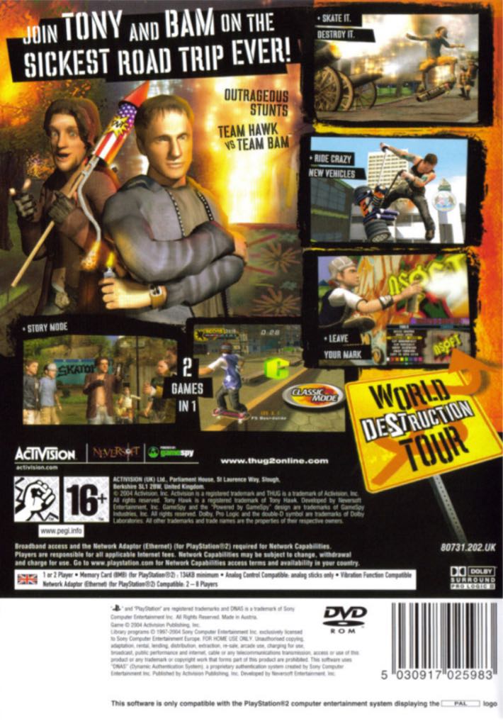 Tony Hawks Underground 2 - Sony PlayStation 2 (PS2) (Activision - 1-2) video game collectible [Barcode 5030917030819] - Main Image 2