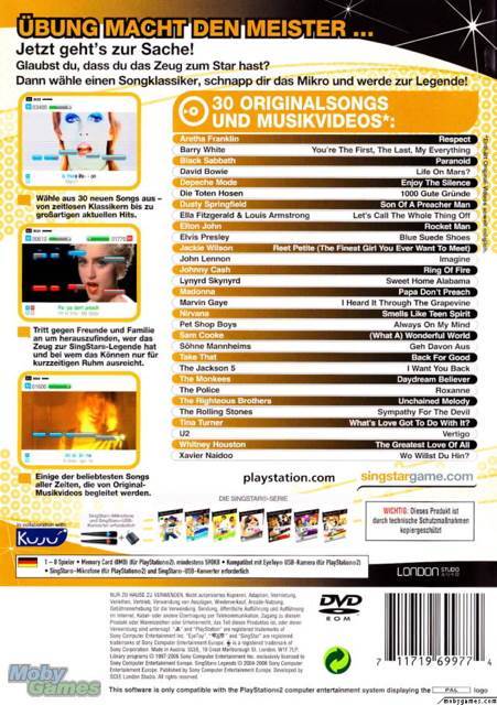 Singstar Legends - Sony PlayStation 2 (PS2) (Sony Comptuter Entertainment - 1-4) video game collectible [Barcode 711719600183] - Main Image 2