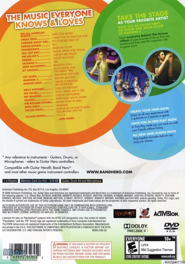 Band Hero - Sony PlayStation 2 (PS2) (Activision - 1-4) video game collectible [Barcode 5030917072734] - Main Image 2