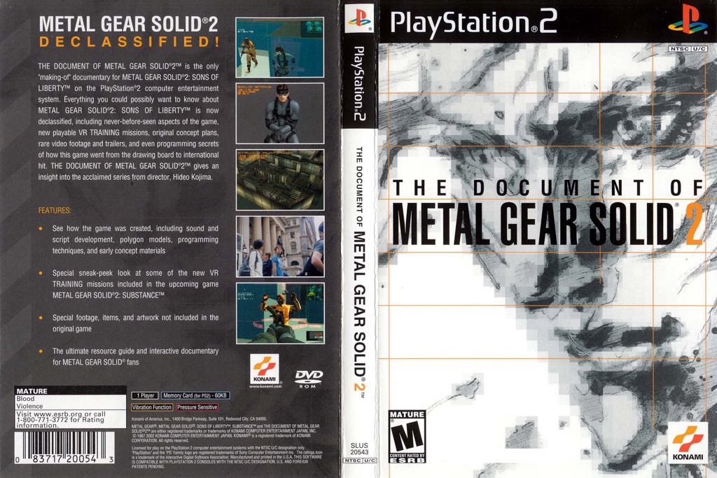 Document of Metal Gear Solid 2 - Sony PlayStation 2 (PS2) (Konami - 1) video game collectible [Barcode 083717200543] - Main Image 2
