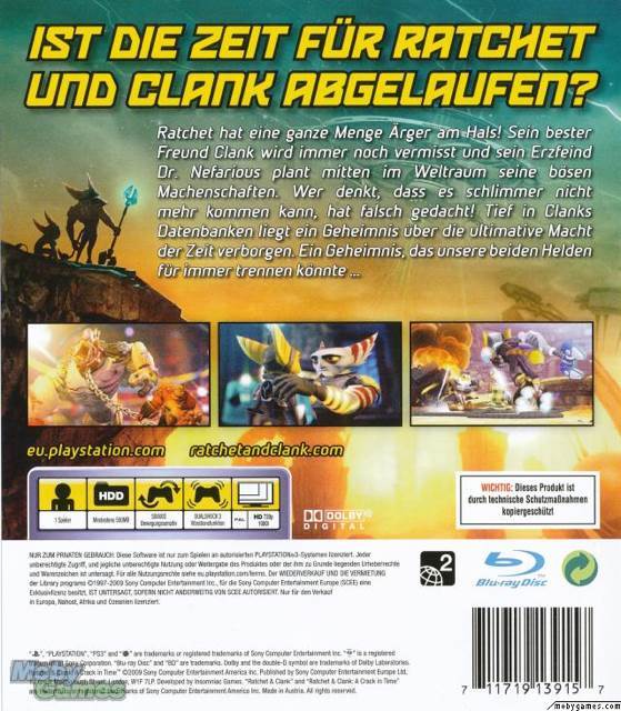 Ratchet & Clank: A Crack in Time - Sony PlayStation 3 (PS3) (Insomniac Games - 1) video game collectible [Barcode 711719194262] - Main Image 2