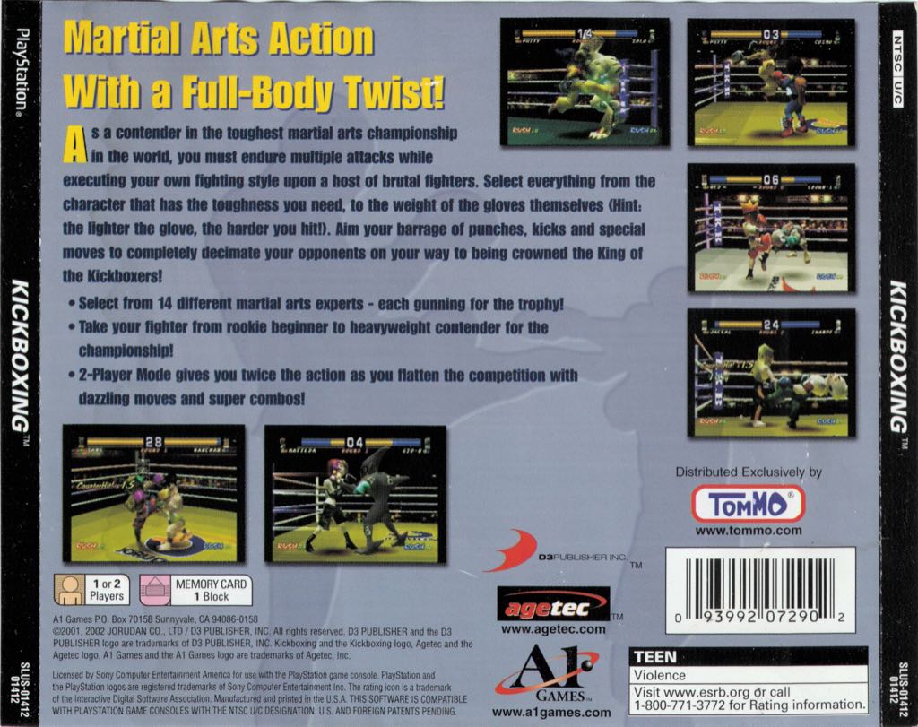 Kickboxing - Sony PlayStation (Agetec - 1-2) video game collectible [Barcode 093992072902] - Main Image 2