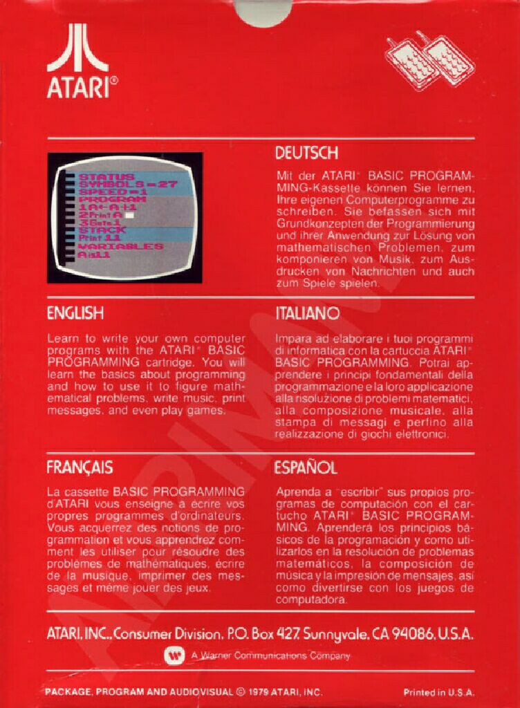 Basic Programming - Atari 2600 video game collectible - Main Image 2