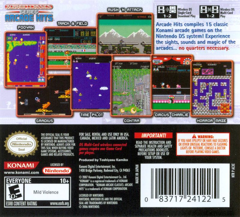 Konami Classics Series: Arcade Hits - Nintendo DS (Konami - 1) video game collectible [Barcode 083717241225] - Main Image 2