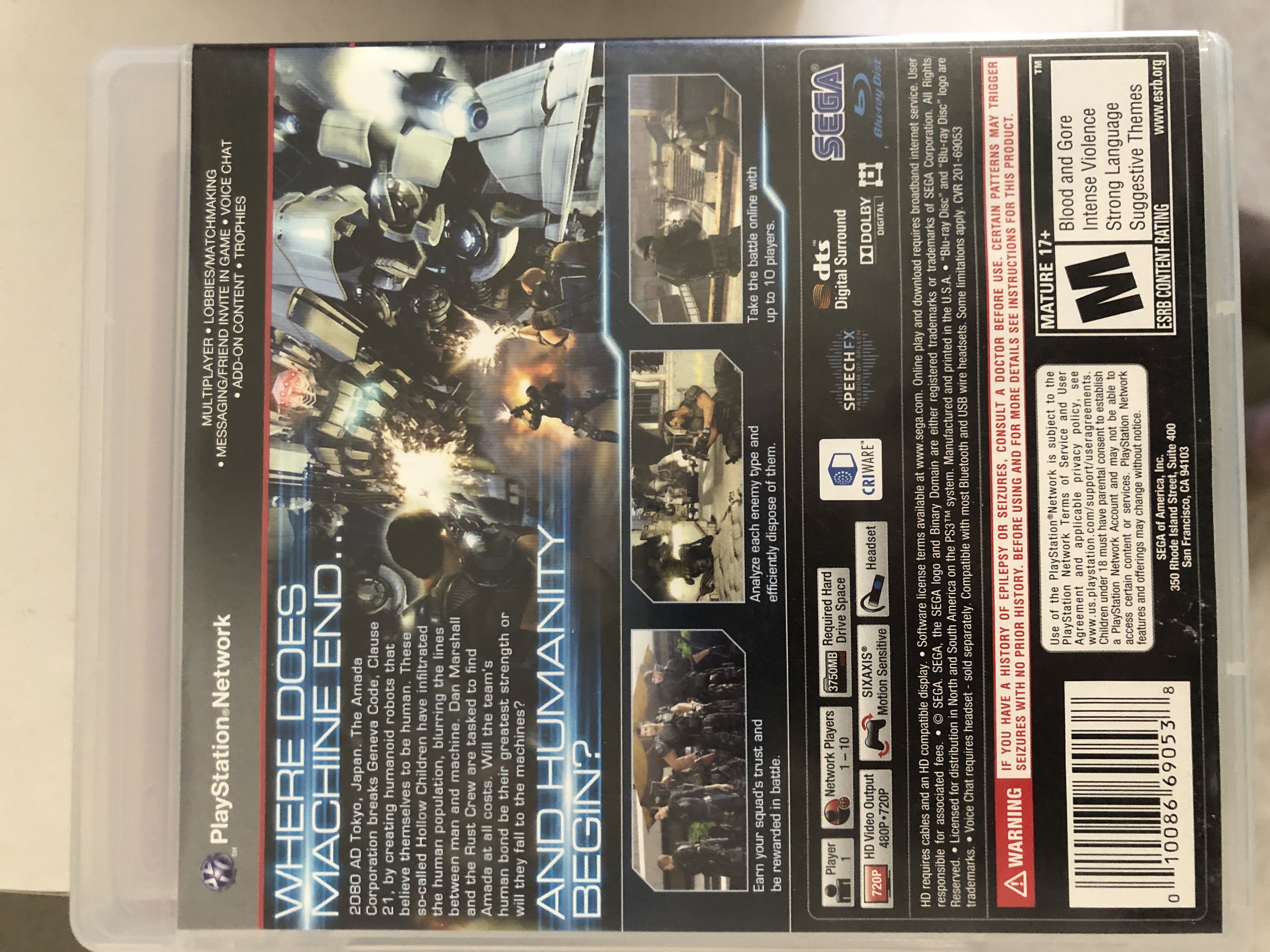 Binary Domain - Sony PlayStation 3 (PS3) (Sega - 1) video game collectible [Barcode 010086690538] - Main Image 3