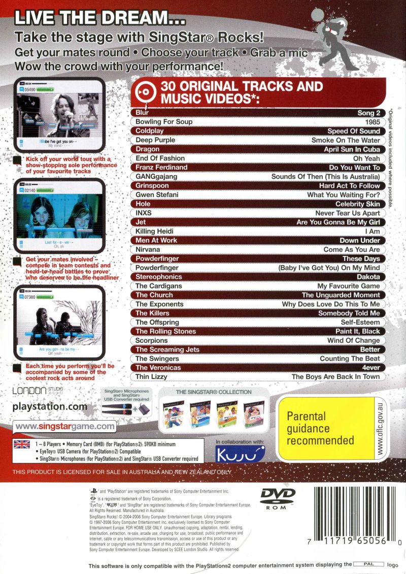SingStar Rocks! - Sony PlayStation 2 (PS2) (Sony Computer Entertainment America - 1-2) video game collectible [Barcode 711719650560] - Main Image 2