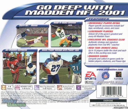 Madden NFL 2001 - Sony PlayStation (Ea Sports - 1) video game collectible [Barcode 014633141344] - Main Image 2