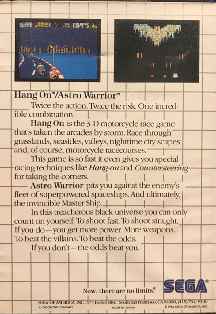 Hang-On & Astro Warrior - Sega Master System (Sega - 1) video game collectible - Main Image 2