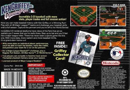 Ken Griffey Jr’s Winning Run - Nintendo Super Nintendo Entertainment System (SNES) (Nintendo - 2) video game collectible [Barcode 045496830519] - Main Image 2