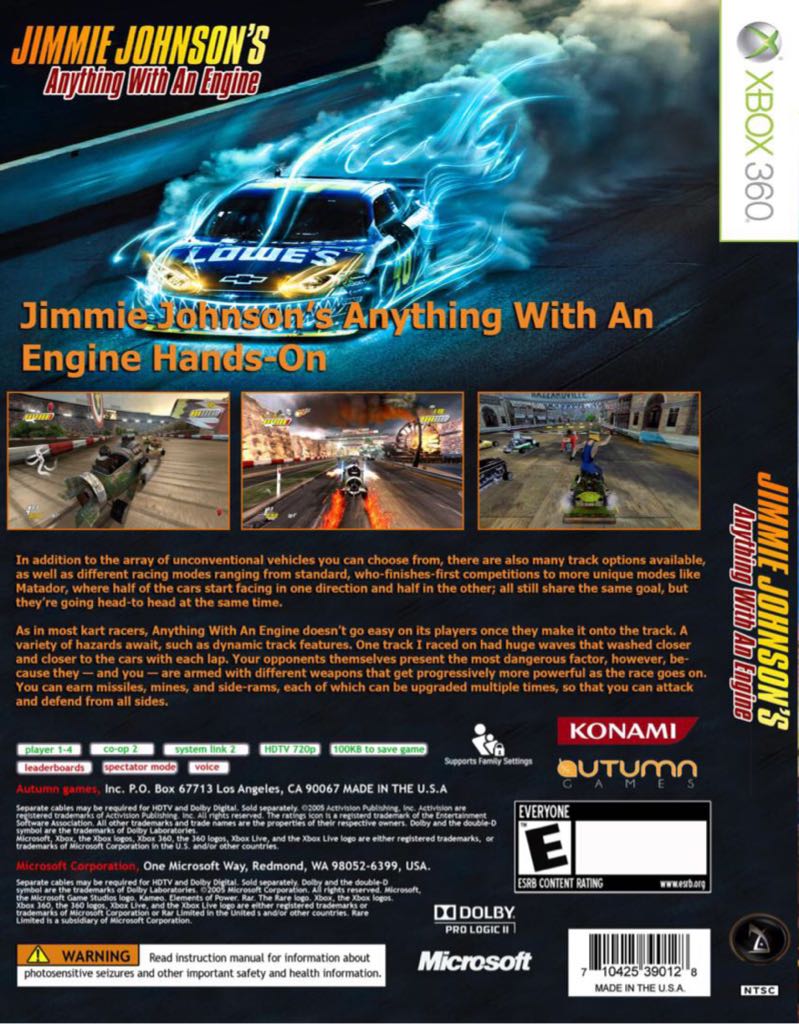 Jimmie Johnson’s Anything With An Engine - Sony PlayStation 3 (PS3) (Konami - 2) video game collectible [Barcode 083717202318] - Main Image 2