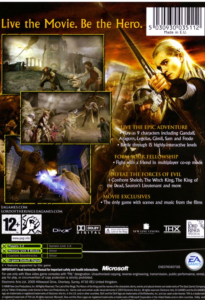 The Lord of the Rings ; The Return of the King - Microsoft Xbox (Electronic Arts - 1-2) video game collectible [Barcode 5030946035113] - Main Image 2