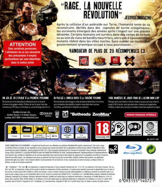 Rage - Sony PlayStation 3 (PS3) (1) video game collectible [Barcode 0093155140721] - Main Image 2