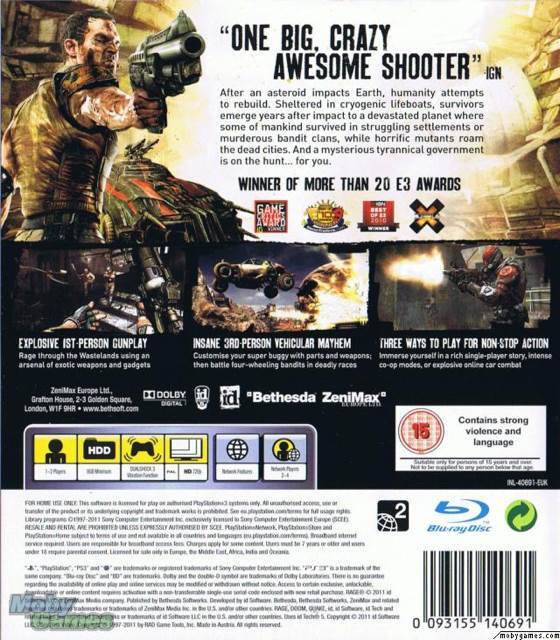 Rage - Sony PlayStation 3 (PS3) (Bethesda Softworks - 1) video game collectible [Barcode 093155140691] - Main Image 2