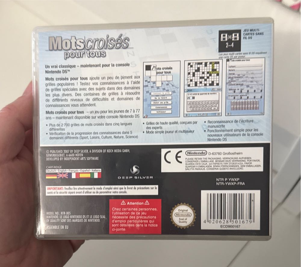 Mots Croisés Pour Tous - Nintendo DS (Deep Silver) video game collectible [Barcode 4020628501679] - Main Image 2