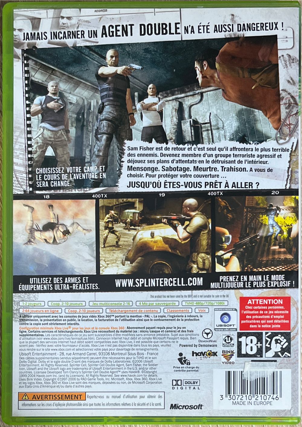 Tom Clancy’s Splinter Cell : Double Agent - Microsoft Xbox 360 (Ubisoft - 1-2) video game collectible [Barcode 3307210210746] - Main Image 2