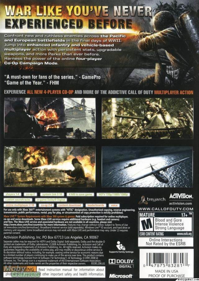 Call Of Duty: World At War - Microsoft Xbox 360 (Activision - 16) video game collectible [Barcode 047875840805] - Main Image 2