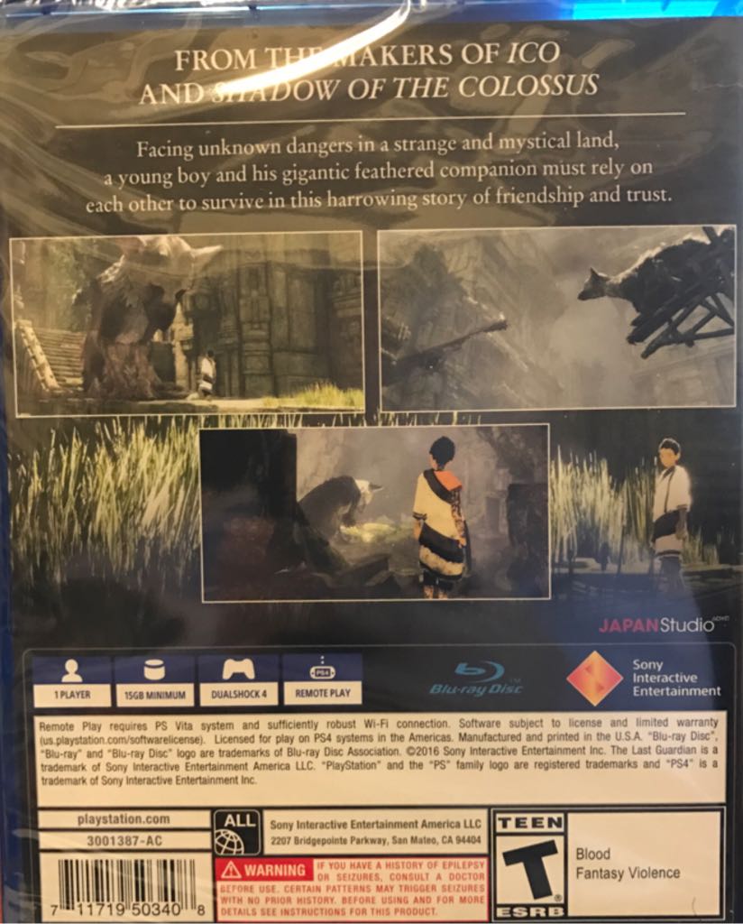 The Last Guardian (D) - Sony PlayStation 4 (PS4) (Sony Computer Entertainment - 1) video game collectible [Barcode 711719503408] - Main Image 2