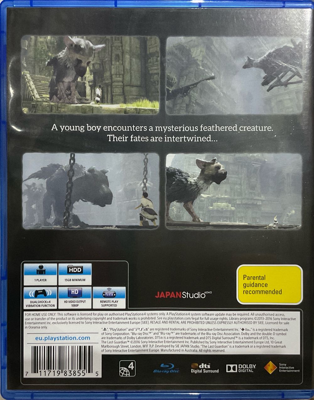 The Last Guardian - Sony PlayStation 4 (PS4) (Sony Computer Entertainement Europe - 1) video game collectible [Barcode 711719838555] - Main Image 3
