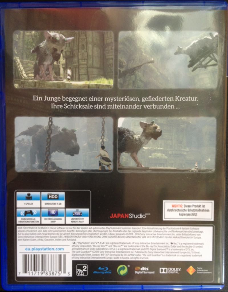 The Last Guardian - Sony PlayStation 4 (PS4) (Sony Computer Entertainement Europe - 1) video game collectible [Barcode 711719838753] - Main Image 2